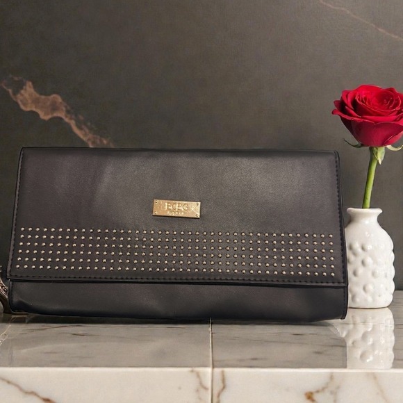 BCBG Paris Black Studded Envelope Clutch Evening Bag